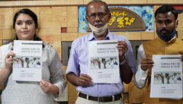 Advocate Manavi of ALF, YJ Rajendra of PUCL and Pastor Lucas present the report.